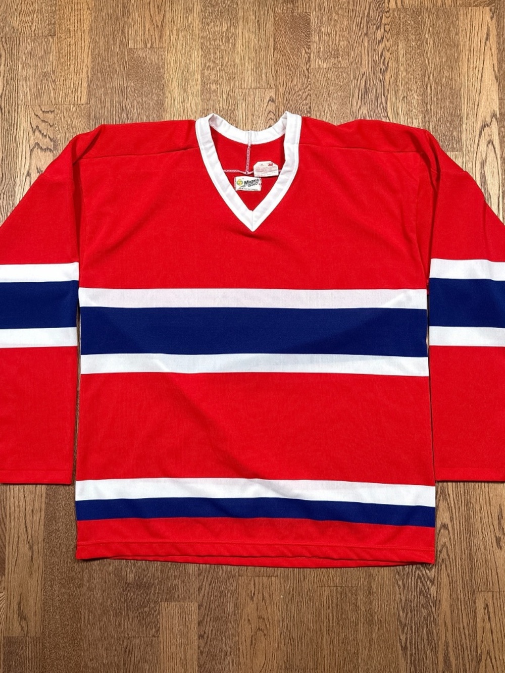 Vintage 80s Maska Montreal Canadiens Style Blank Red Hockey Jersey Mens Large